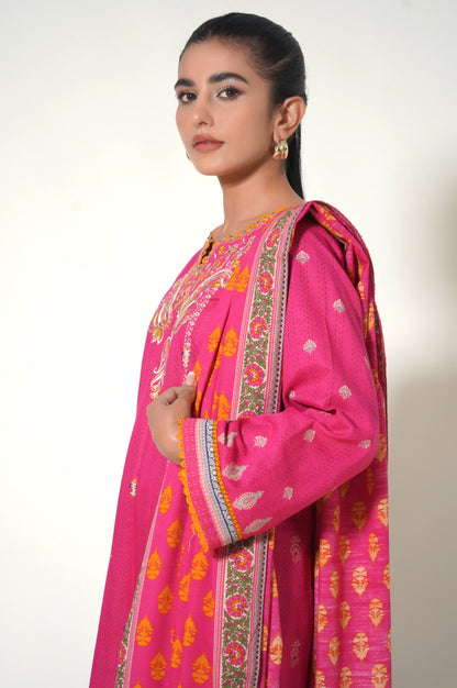 Stitched 3 Piece Embroidered Khaddar Suit