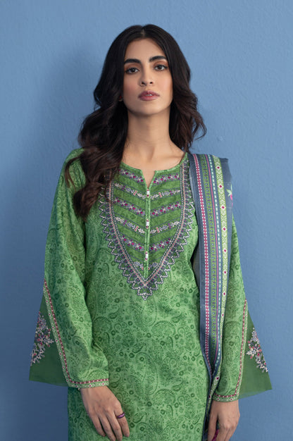 Stitched 3 Piece Embroidered Khaddar Suit