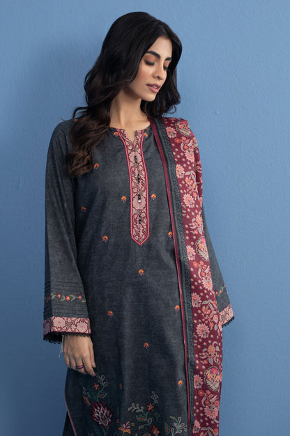 Unstitched 3 Piece Embroidered Khaddar Suit