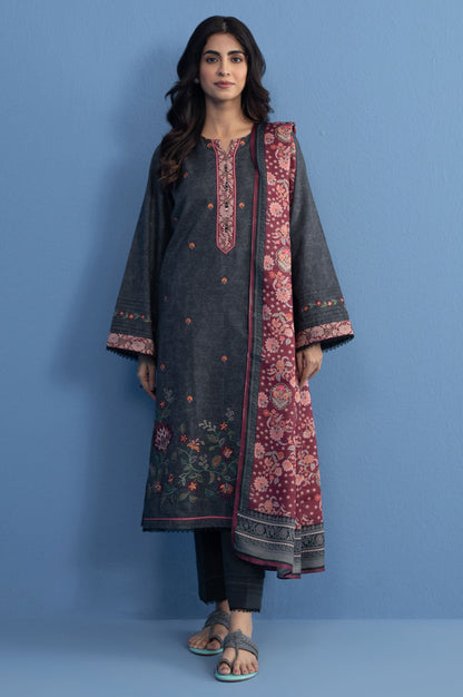 Unstitched 3 Piece Embroidered Khaddar Suit