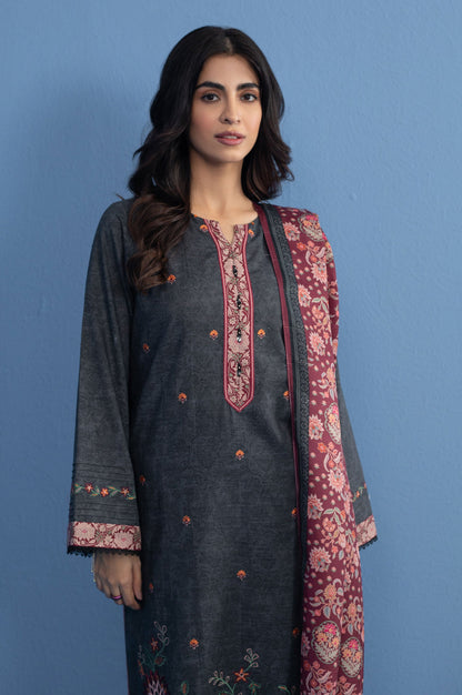 Unstitched 3 Piece Embroidered Khaddar Suit