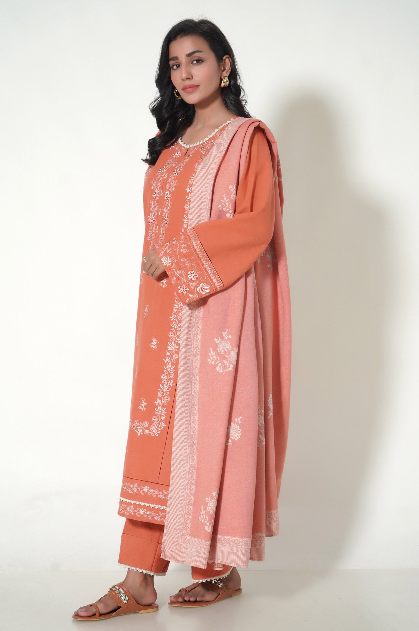 Stitched 3 Piece Embroidered Khaddar Suit