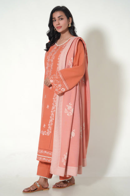 Stitched 3 Piece Embroidered Khaddar Suit