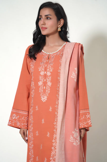 Stitched 3 Piece Embroidered Khaddar Suit