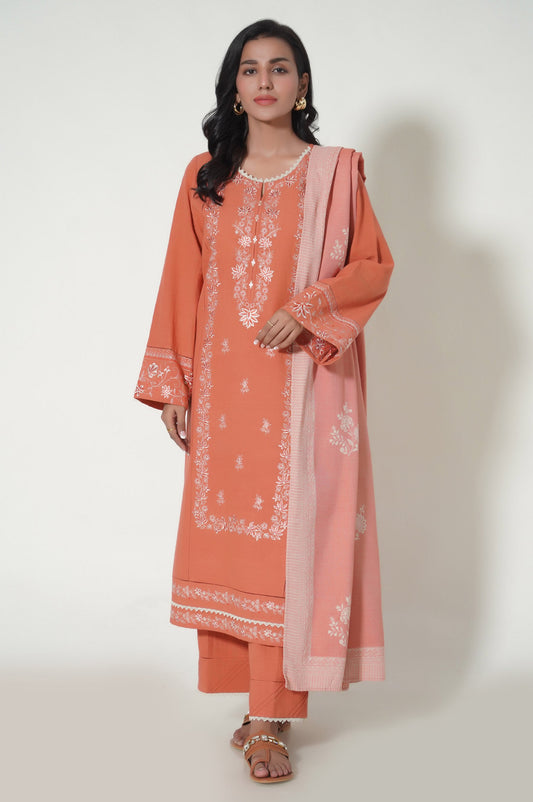Stitched 3 Piece Embroidered Khaddar Suit