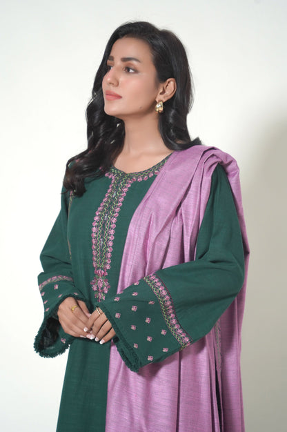 Stitched 3 Piece Embroidered Khaddar Suit