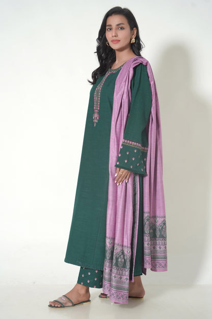 Unstitched 3 Piece Embroidered Khaddar Suit