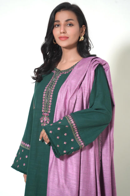 Unstitched 3 Piece Embroidered Khaddar Suit