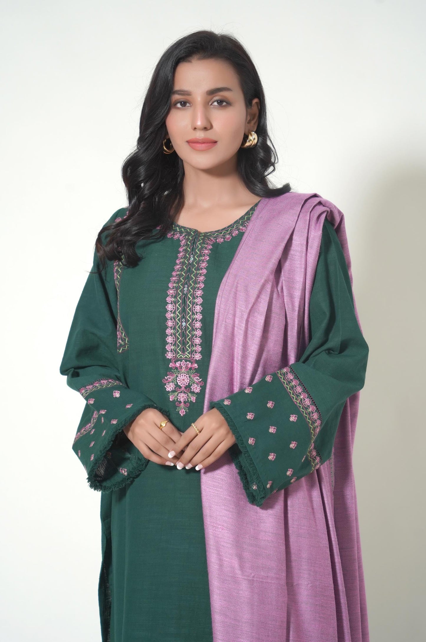 Stitched 3 Piece Embroidered Khaddar Suit