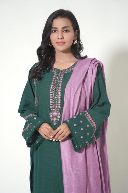 Stitched 3 Piece Embroidered Khaddar Suit