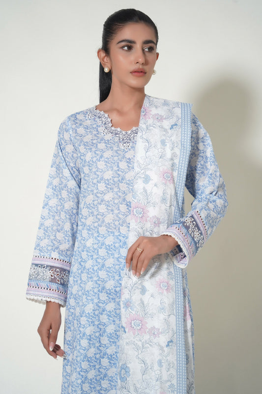 Unstitched 3 Piece Printed Suit