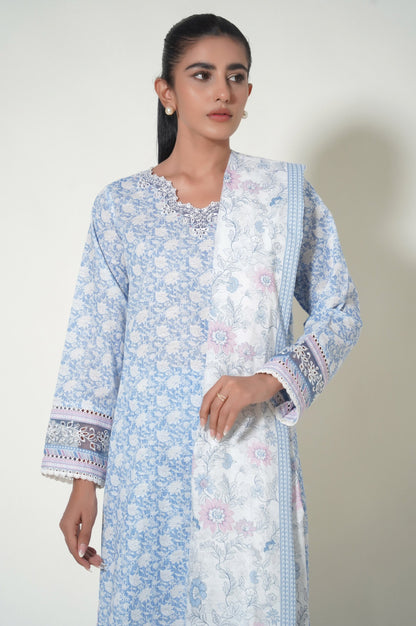 Stitched 3 Piece Printed Khaddar Suit
