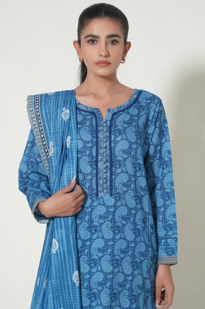 Stitched 3 Piece Printed Khaddar Suit