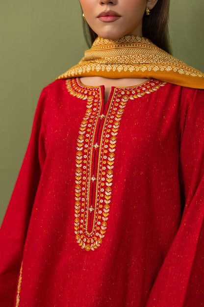 Unstitched 3 Piece Embroidered Khaddar Suit