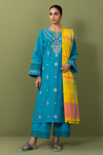 Unstitched 3 Piece Textured Slub Suit