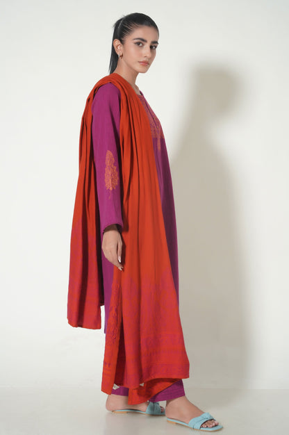 Unstitched 3 Piece Embroidered Thai Khaddar Suit