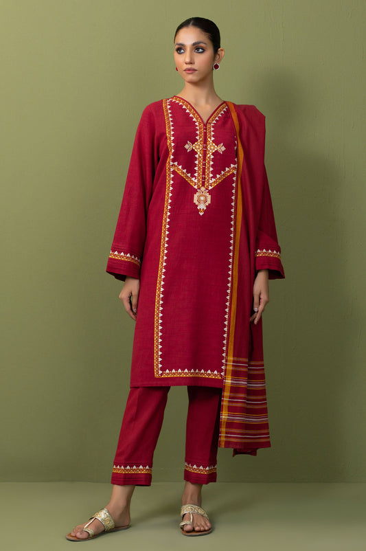 Stitched 3 Piece Embroidered Micro Checks Suit