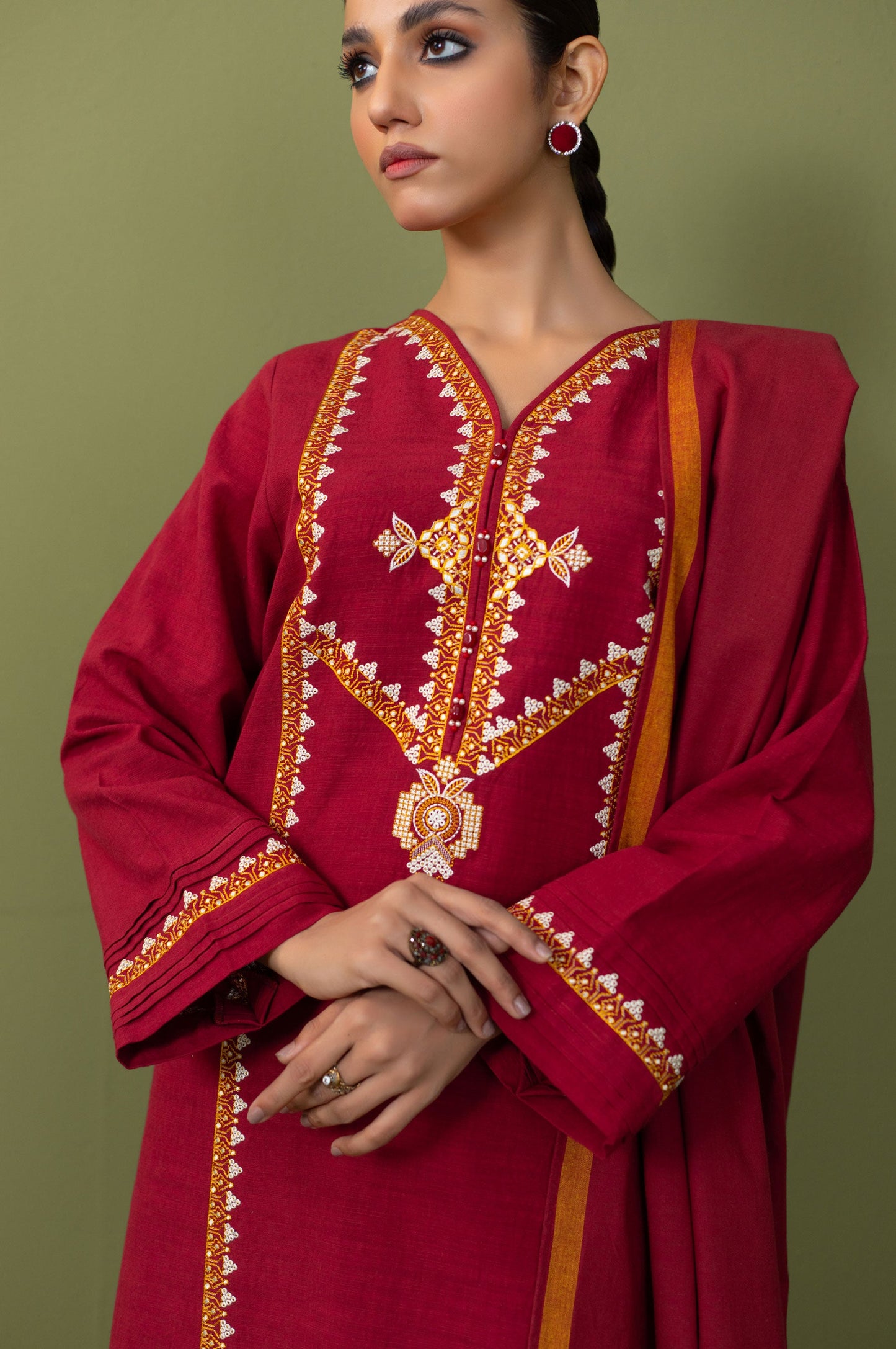 Stitched 3 Piece Embroidered Micro Checks Suit