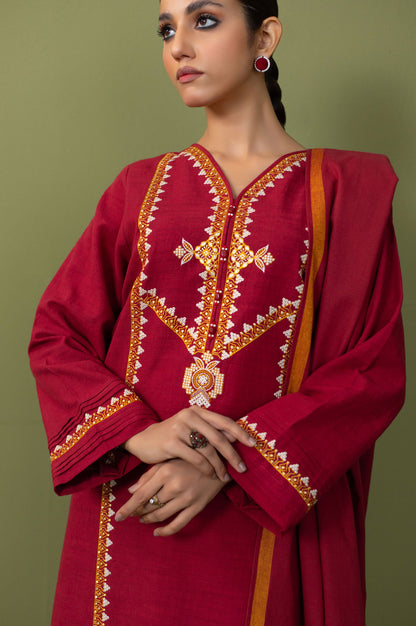 Stitched 3 Piece Embroidered Micro Checks Suit