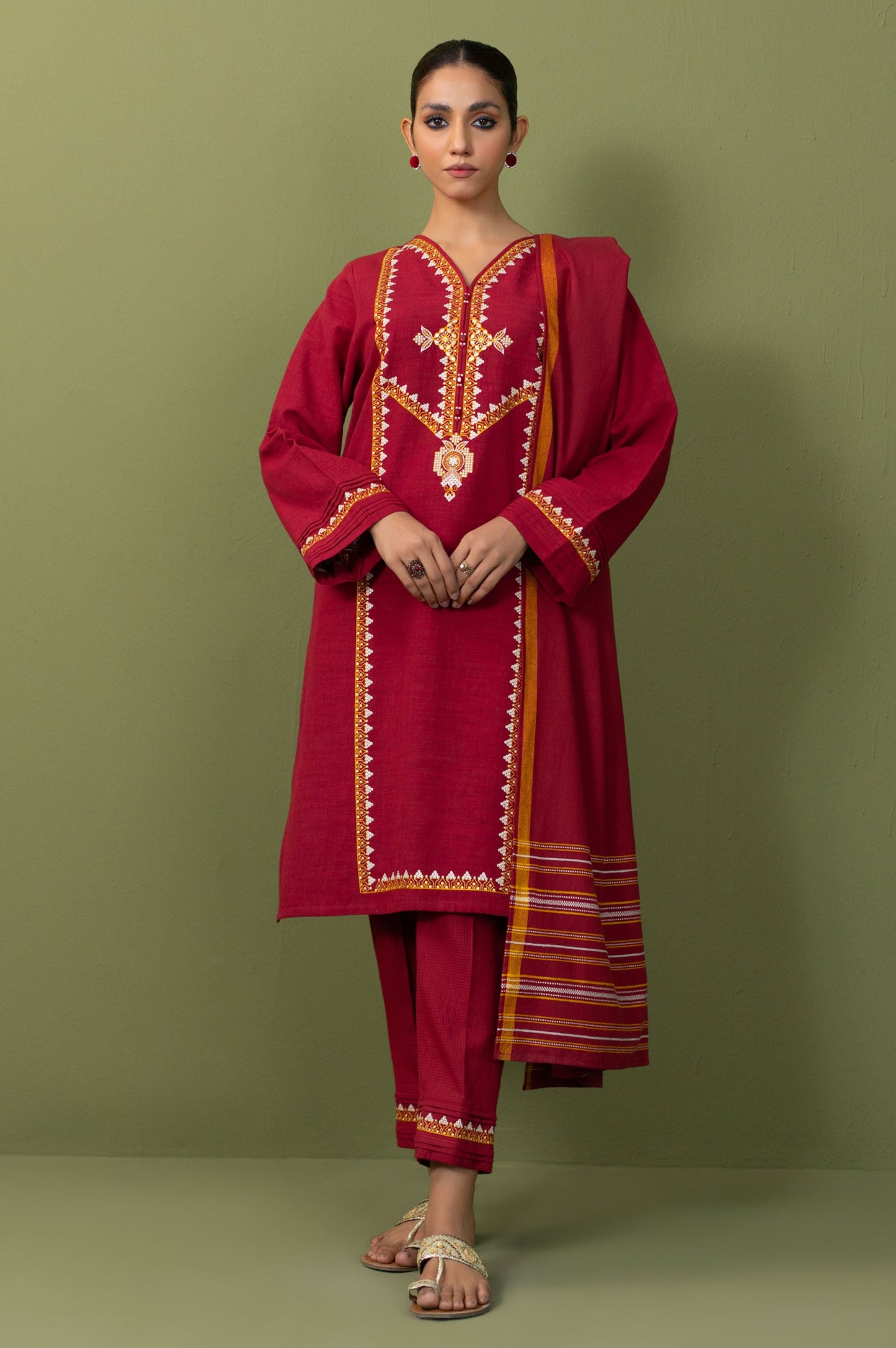 Stitched 3 Piece Embroidered Micro Checks Suit