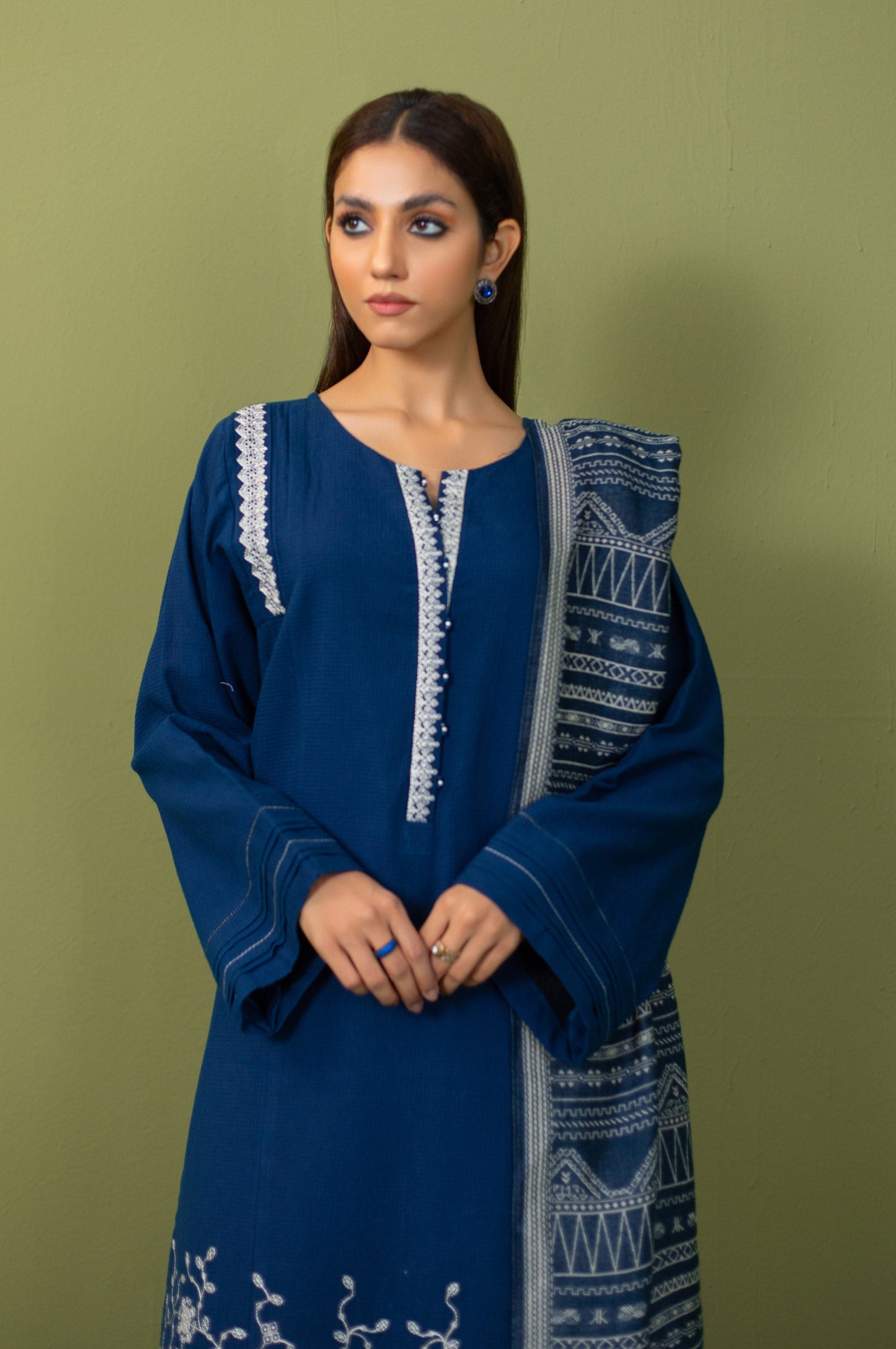 Stitched 3 Piece Embroidered Micro Checks Suit