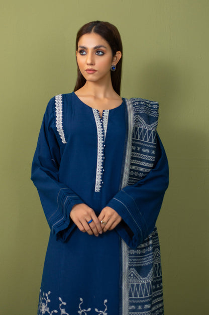 Stitched 3 Piece Embroidered Micro Checks Suit