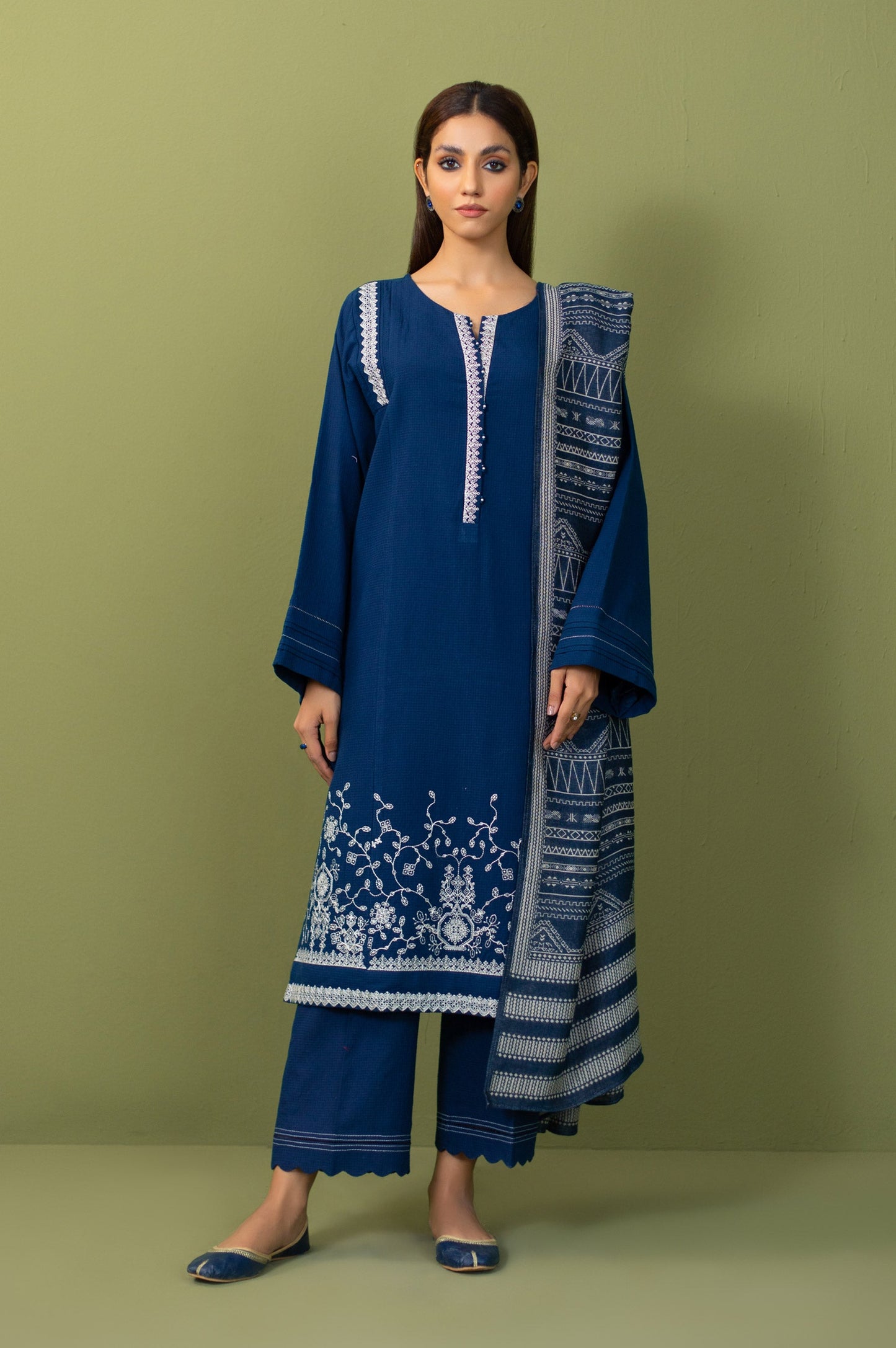 Stitched 3 Piece Embroidered Micro Checks Suit