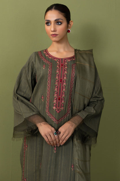 Stitched 3 Piece Embroidered Dobby Doria Suit