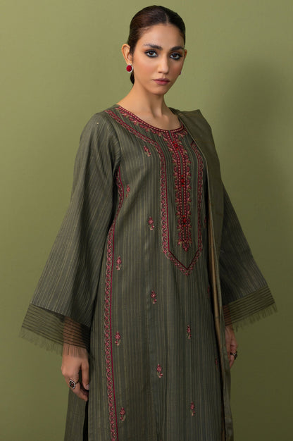 Stitched 3 Piece Embroidered Dobby Doria Suit