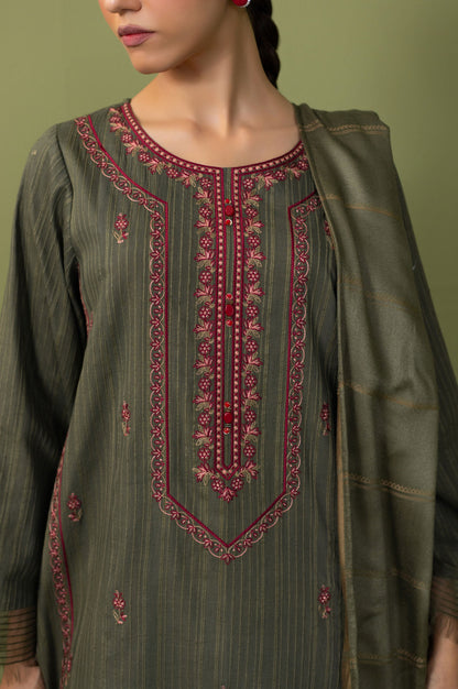 Unstitched 3 Piece Textured Slub Suit