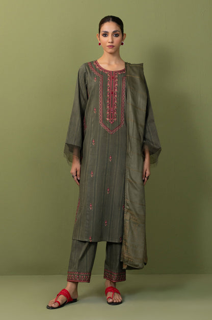 Stitched 3 Piece Embroidered Dobby Doria Suit