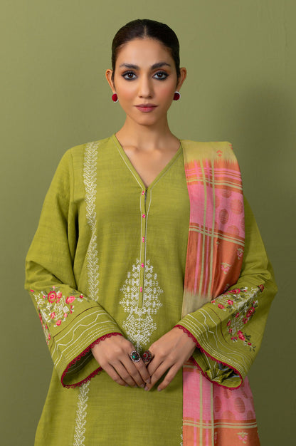 Unstitched 3 Piece Embroidered Khaddar Suit