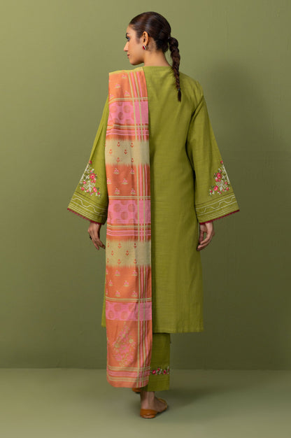 Stitched 3 Piece Embroidered Khaddar Suit