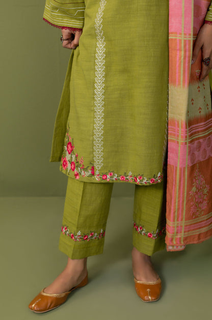 Unstitched 3 Piece Embroidered Khaddar Suit