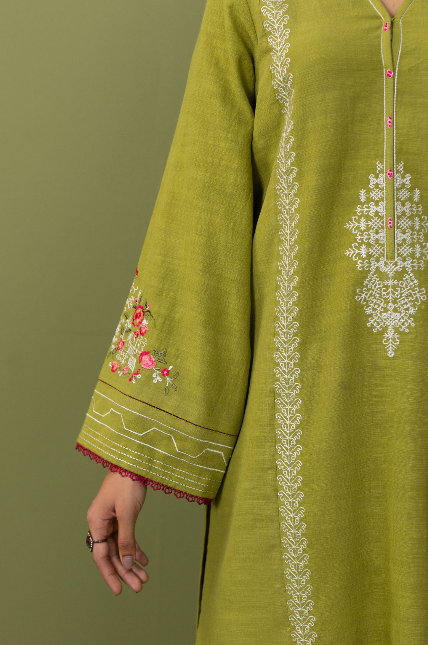 Stitched 3 Piece Embroidered Khaddar Suit
