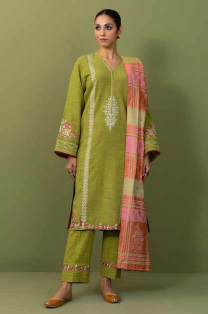 Unstitched 3 Piece Embroidered Khaddar Suit
