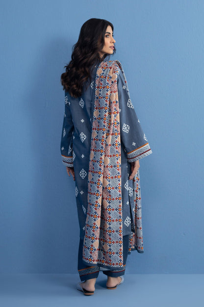 Unstitched 3 Piece slub printed suit