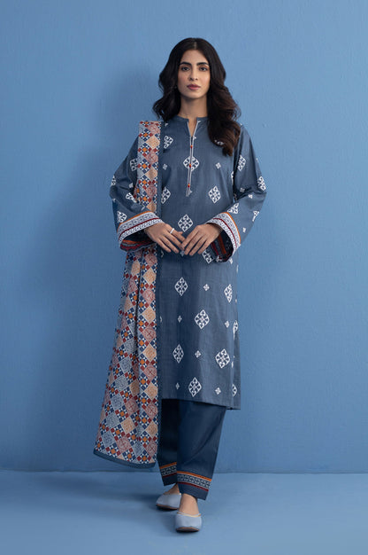 Unstitched 3 Piece slub printed suit