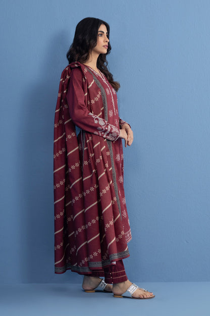 Unstitched 3 Piece slub printed suit