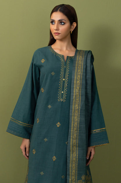 Unstitched 3 Piece Both Side Slub Embroidered Suit