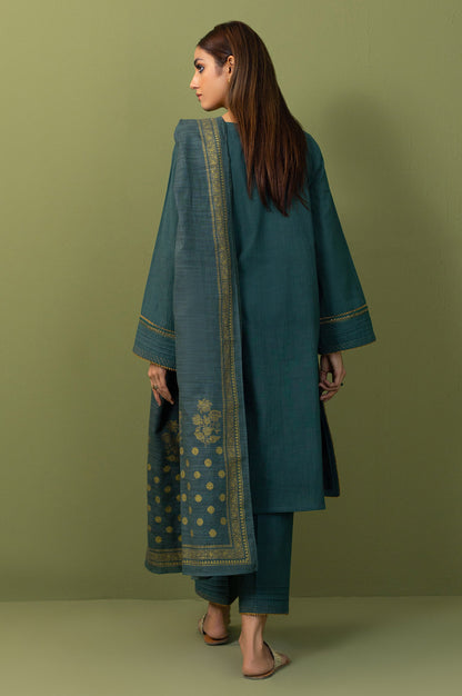 Unstitched 3 Piece Both Side Slub Embroidered Suit