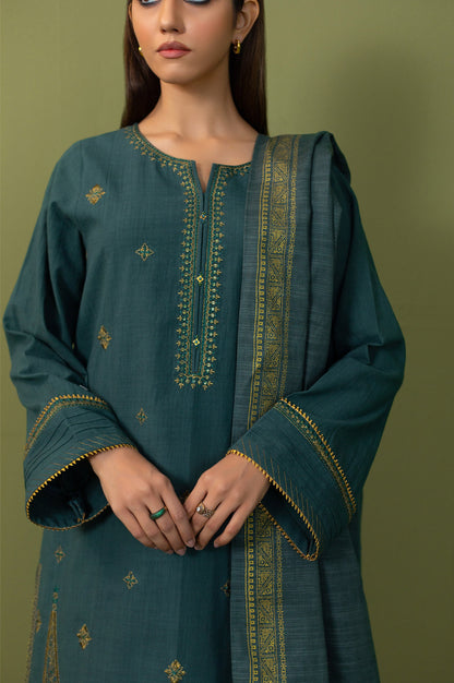 Unstitched 3 Piece Both Side Slub Embroidered Suit