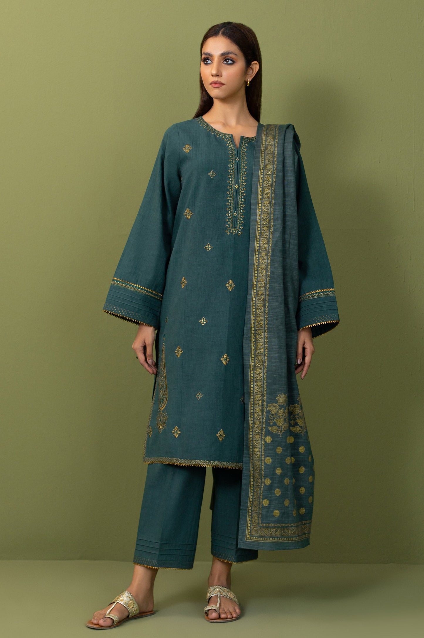 Unstitched 3 Piece Both Side Slub Embroidered Suit