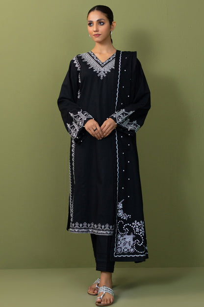 Stitched 3 Piece Both Side Slub Embroidered Khaddar Suit