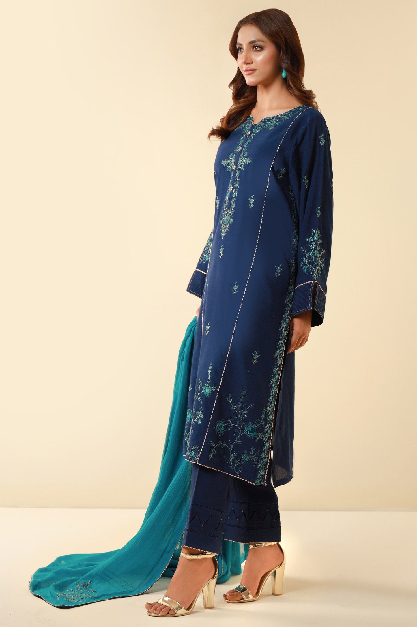 Unstitched 3 Piece Embroidered Dull Raw Silk Suit