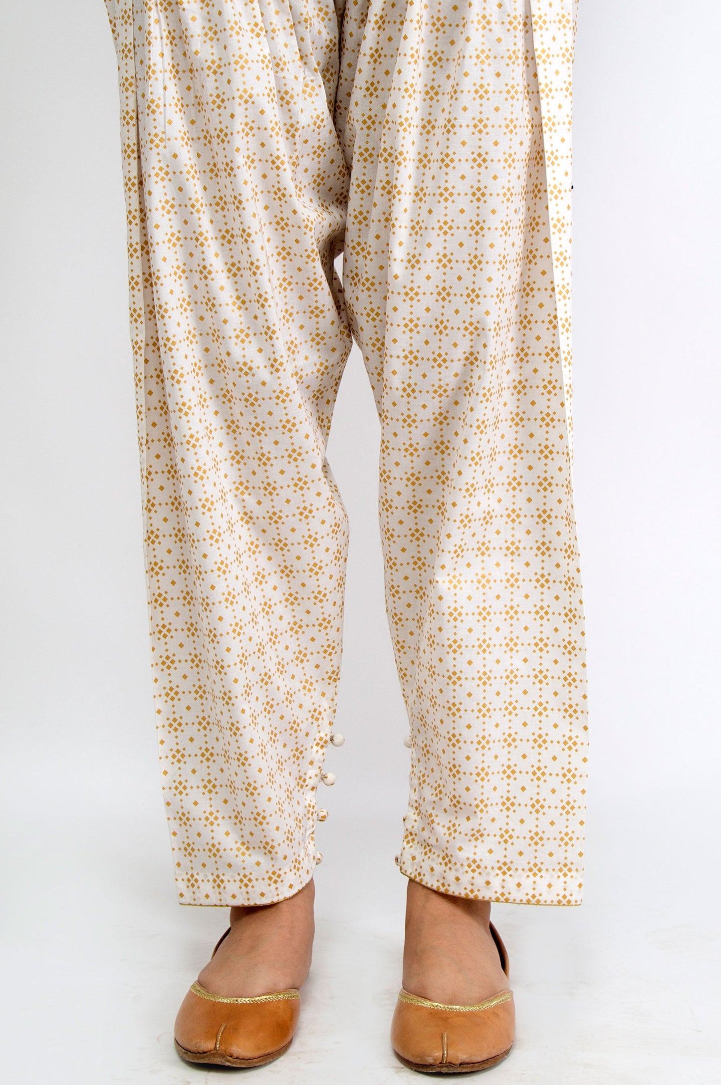 Embellished Cambric Shalwar - Gold Paste