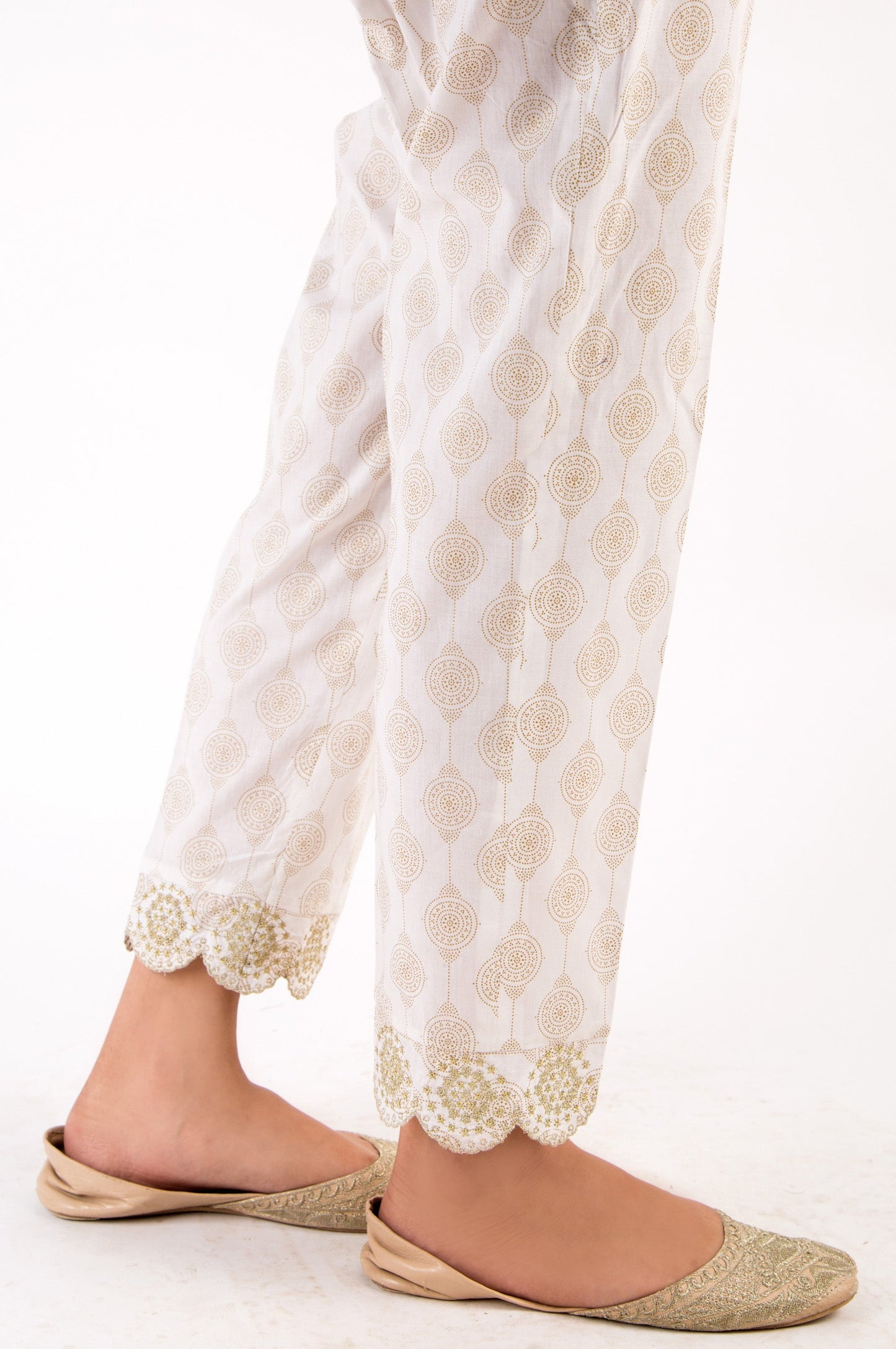 Embroidered Cambric Pants - Gold Paste