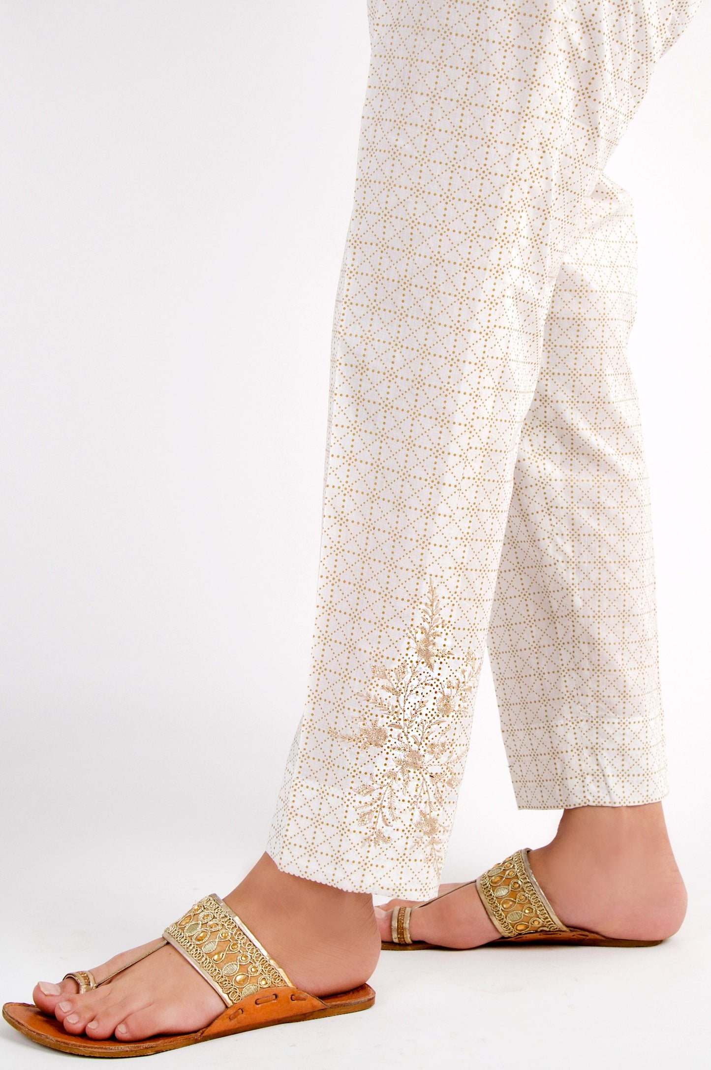 Cambric Embroidered Cigarette Pants - Gold Paste