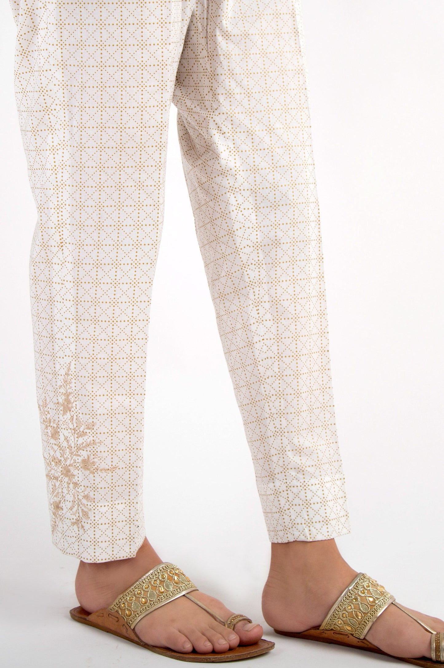 Cambric Embroidered Cigarette Pants - Gold Paste