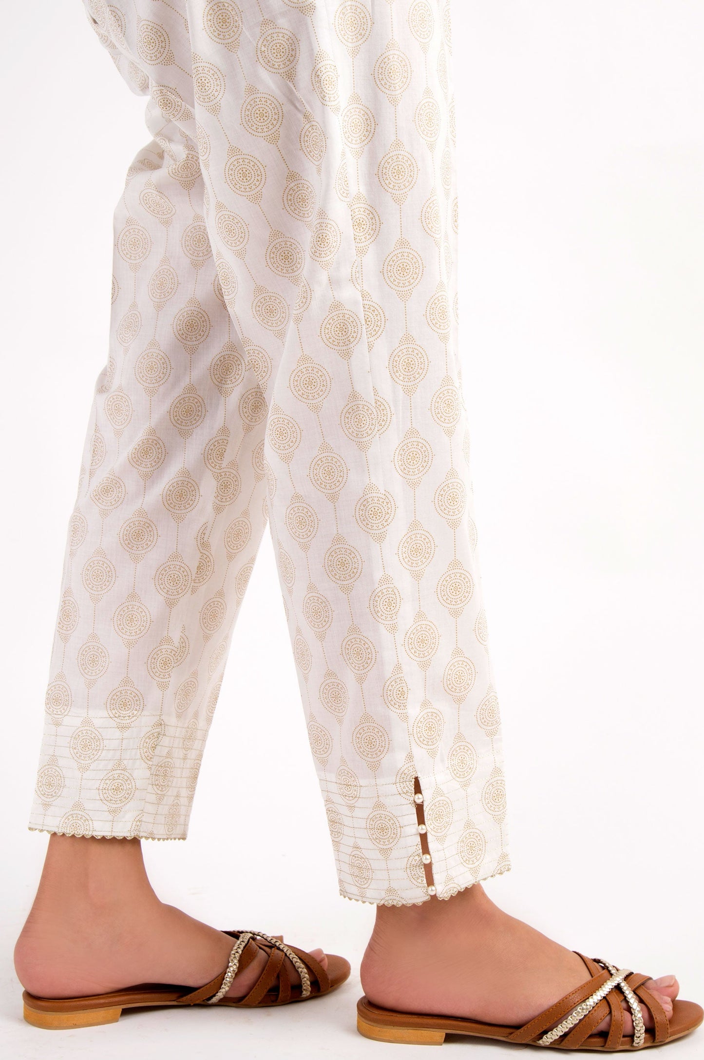 Cambric Embellished Cigarette Pants - Gold Paste